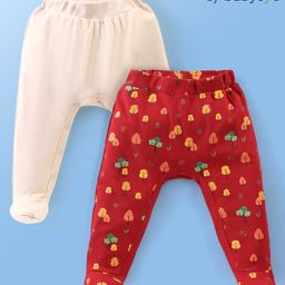 Babyoye 100% Cotton With Eco Jiva Finish Full Length Diaper Leggings Bear & Tree Print Pack of 2- Pink & Red-image-97