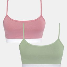 Sillysally Pack Of 2 Solid Non Padded & Non Wired Training Bras - Green & Pink-image-8