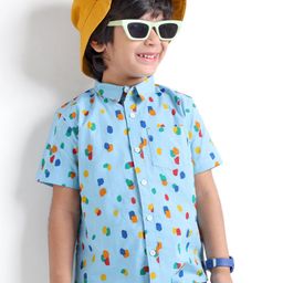 Babyhug 100% Cotton Woven Half Sleeves Abstract Printed Shirt - Blue-image-36