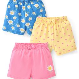 Babyhug Cotton Knit Shorts Floral Print Pack of 3 - Multicolour-image-42