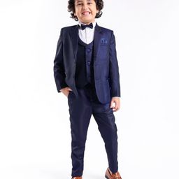 Babyhug Full Sleeves Solid Color Party Suit With Waistcoat & Bow -Navy Blue-image-19