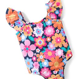 Babyhug Flutter Sleeves Two Way Stretch Fabric  V Cut Swimsuit Floral Print - Multicolour-image-30