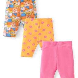 Babyhug Cotton Knit Three-Fourth Length Leggings Floral Print Pack of 3 - Multicolour-image-65