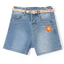 Babyhug  Mid Thigh Length Stretchable Denim Shorts With Flower Embroidery - Blue-image-37
