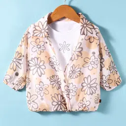 Dew Drops Chiffon Woven Half Sleeves Floral Print Shirt Style Top - Beige-picture-10