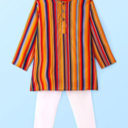 CrayonFlakes Full Sleeves Striped Kurta Pyjama Set - Orange-image-54