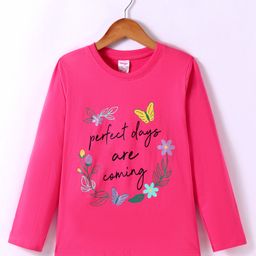 Tango Single Jersey Knit Full Sleeves T-Shirt With Text Print - Pink-image-25