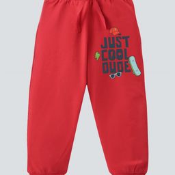 KAVEE Pure Cotton Just Cool Dude Text Printed Bio Washed Joggers - Red-image-99