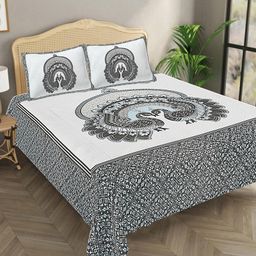 Bombay Spreads 100% Cotton King Size Bedsheet With 2 Pillow Cover 140 Thread Count - Gray-26