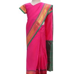Bhartiya Paridhan Silk Saree with Half Sleeves Blouse & Zari Embroidery - Pink-image-27