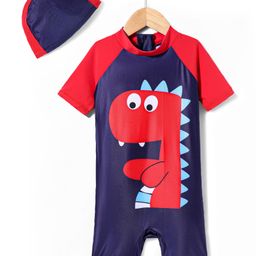 KIDLINGSS Half Raglan Sleeves Dinosaur Printed Legged Swimsuit - Navy Blue-image-59