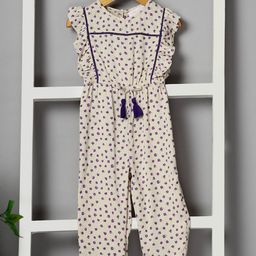 Budding Bees Rayon Sleeveless Floral Printed Frill Detailed Jumpsuit - Purple-image-9