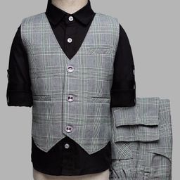 Rikidoos Full Sleeves Checked 3 Piece Party Suit Set - Grey & Black-image-67