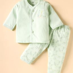 Zero Sinker Knit Full Sleeves Night Suit With Animal Print - Light Green-picture-35