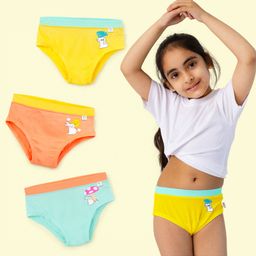 SuperBottoms Bamboo Knit Pack Of 3 Baby Bunny Designed Panties With Funky Tattoo - Blue Yellow & Orange-image-48