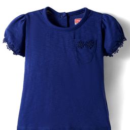 Babyhug 100% Cotton Knit Half Puffed Sleeves Top with Lace Detailing - Navy Blue-picture-35