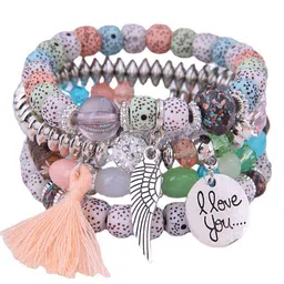DIVASTRI Set Of 4 Silver-Plated Artificial Beaded Elasticated Bracelets image 2