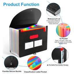 Storite 12 Pockets File Organizer, A4/Letter Size Paper Folder, Expanding File Folder, Accordion Document Organizer, File Folder For Documents For School Home Office (33 * 24Cm), Black image 3