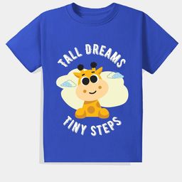 KAVEE Pure Cotton Half Sleeves Tiny Steps Text & Giraffe Printed Bio Washed Tee - Royal Blue-20