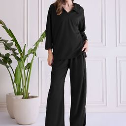 WESTHOOD Long Sleeve Shirt Collar Top With Trouser-image-48