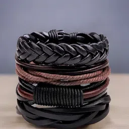 The Roadster Lifestyle Men Leather Wrapround Bracelet-52