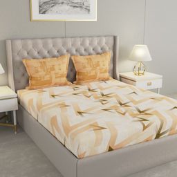 Raymond Home Orange & Black Geometric 144 TC Queen Bedsheet with 2 Pillow Covers-image-41