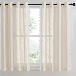 HOMEMONDE Beige & White Set of 2 Sheer Window Curtain-16