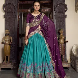 LOOKNBOOK ART Embellished Sequinned Ready to Wear Lehenga & Unstitched Blouse With Dupatta-image-83