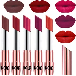 VOLO Set Of 5 Creme Matte Lipsticks -Coffee 34-Red 43-Passion Pink 44-Magenta 45-Orange 49-7