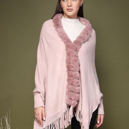 Mafadeny Women Applique Poncho Sweaters With Fringed Hem-image-2