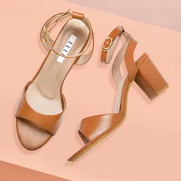 ELLE Brown Solid Block Heels-image-12