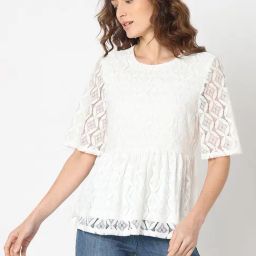 Vero Moda White Self Design Top-image-48