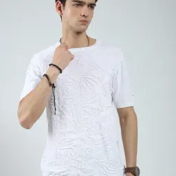 Monte Carlo White Cotton Regular Fit Self Pattern T-Shirt-image-62