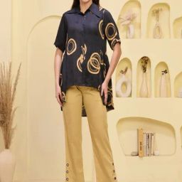 First Resort By Ramola Bachchan Black And Golden Embroidered Regular Fit Shirt-image-79