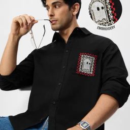 The Souled Store Black Cotton Embroidered Shirt-picture-31