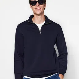 Trendyol Men Mock Collar Solid Sweatshirt-image-16