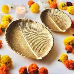 BEHOMA Home Collection Gold Metal Leaf Shaped Platter - Set of 2-29