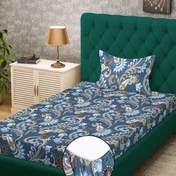 Myntra Elegant Homes Blue Printed 400 TC Fitted Single Bedsheet Set 2.25 m x 1.5 m-image-10