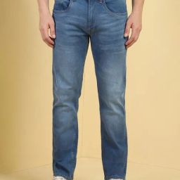 Allen Solly Blue Cotton Polyblend Regular Fit Solid Jeans-picture-41