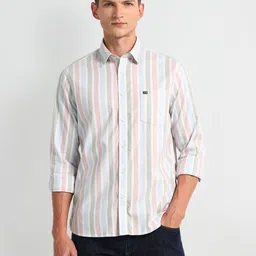 Arrow Men Modern Spread Collar Multi Striped Cotton Slim Fit Casual Shirt-picture-0