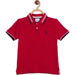 Blue Giraffe Kids Red Cotton Polo T-Shirt-image-3