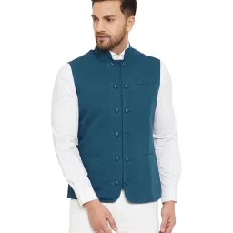 Hypernation Teal Regular Fit Waistcoat-image-78