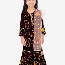 Little Bansi Kids Maroon Embroidered Suit Set-image-93