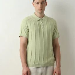 SELECTED HOMME Green Slim Fit Self Design Cotton Polo T-Shirt-image-78