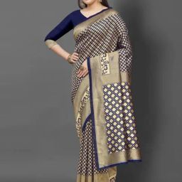 Saree Mall Navy Woven Saree With Unstitched Blouse-picture-48