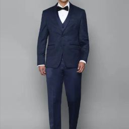 Louis Philippe Navy Blue Slim Fit Printed Three Piece Suits-image-78
