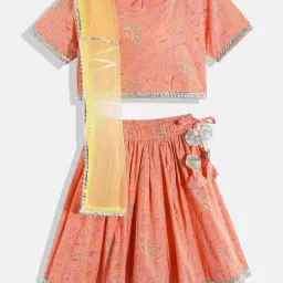 READIPRINT FASHIONS Kids Peach with Yellow Printed Lehenga, Choli with Dupatta-image-66