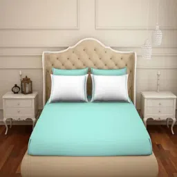 Spaces Solid Green 300 TC Cotton Double Bed Sheet with 4 Pillow Covers-image-12
