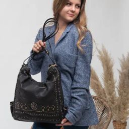 Art N Vintage Savio Black Leather Embellished Medium Sling Handbag-picture-14