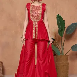 Sangria Embroidered A-line Kurti & Palazzo With Dupatta-43